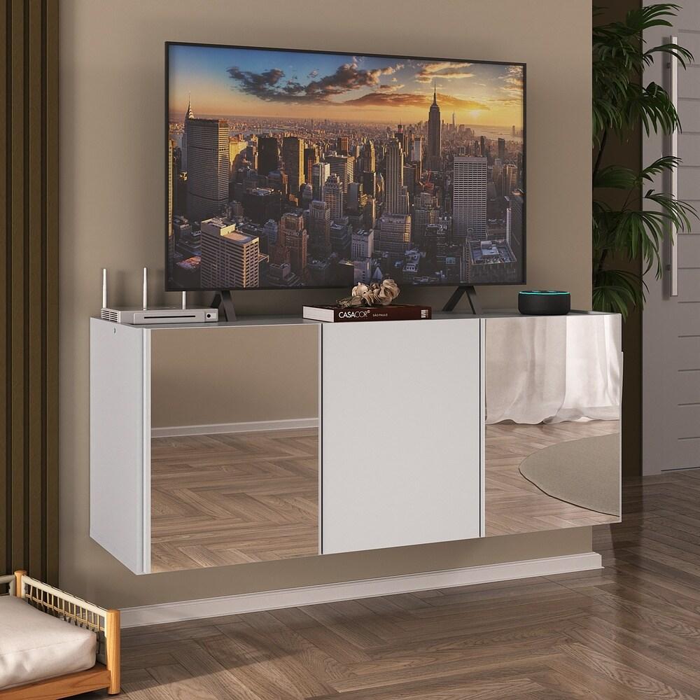 Rack TV até 32 Polegadas 3 Portas Suspenso com Espelhos Multimóveis MP1077 Branco