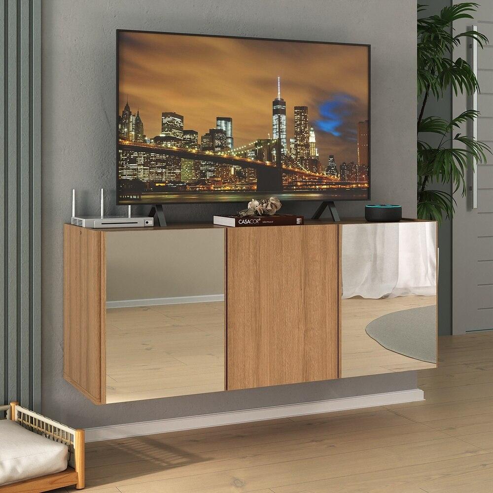 Rack TV até 32 Polegadas 3 Portas Suspenso com Espelhos Multimóveis MP1077 Rustic