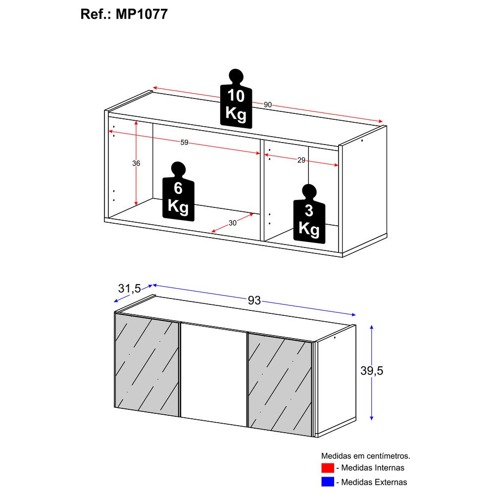 Rack TV até 32 Polegadas 3 Portas Suspenso com Espelhos Multimóveis MP1077 Rustic