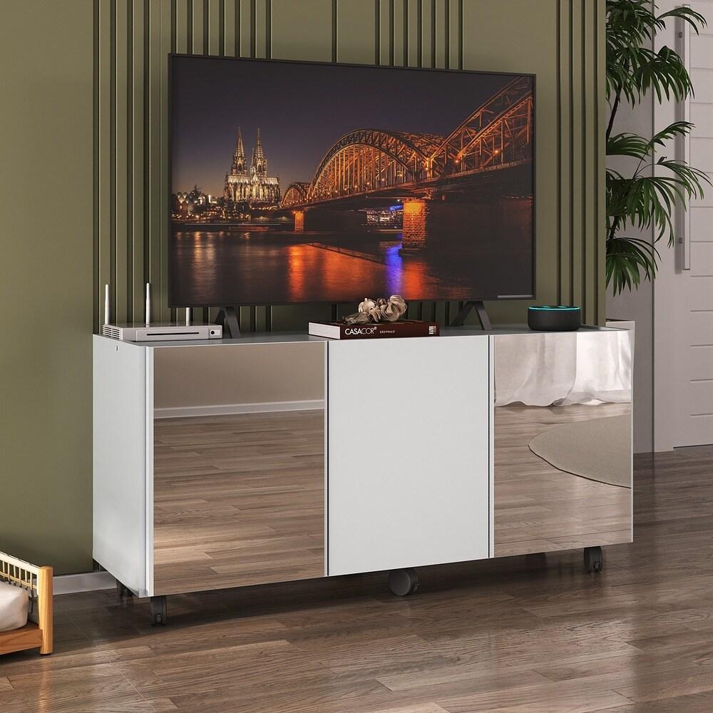 Rack TV até 32 Polegadas 3 Portas com Rodízios e Espelhos Multimóveis MP1076 Branco