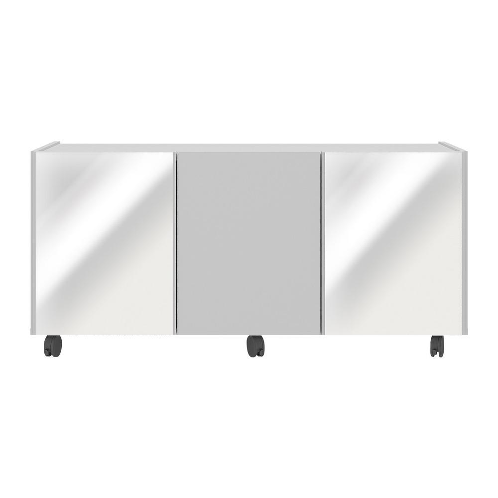 Rack TV até 32 Polegadas 3 Portas com Rodízios e Espelhos Multimóveis MP1076 Branco