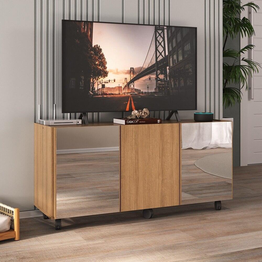 Rack TV até 32 Polegadas 3 Portas com Rodízios e Espelhos Multimóveis MP1076 Rustic