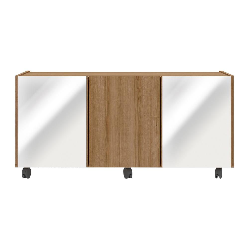 Rack TV até 32 Polegadas 3 Portas com Rodízios e Espelhos Multimóveis MP1076 Rustic
