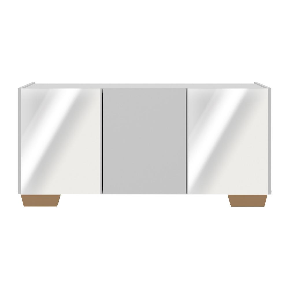 Rack TV até 32 Polegadas com Espelhos 3 Portas Multimóveis MP1079 Branco/Natural