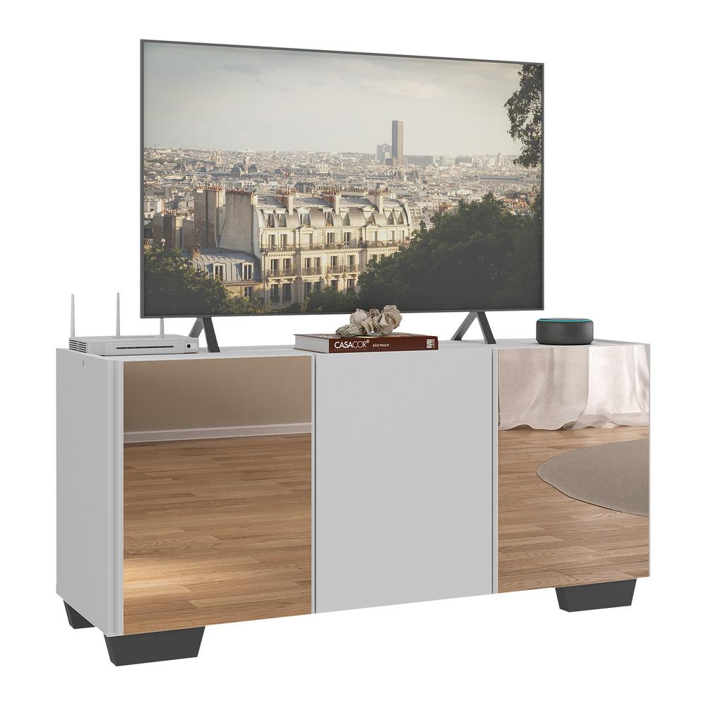 Rack TV até 32 Polegadas com Espelhos 3 Portas Multimóveis MP1079 Branco/Preto