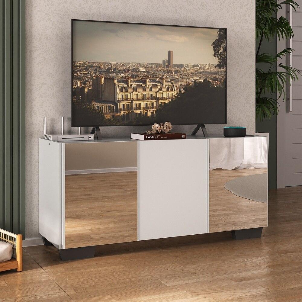 Rack TV até 32 Polegadas com Espelhos 3 Portas Multimóveis MP1079 Branco/Preto