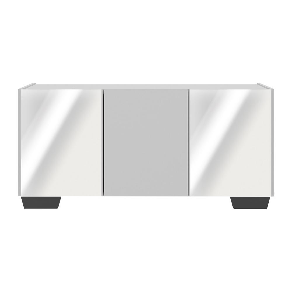 Rack TV até 32 Polegadas com Espelhos 3 Portas Multimóveis MP1079 Branco/Preto
