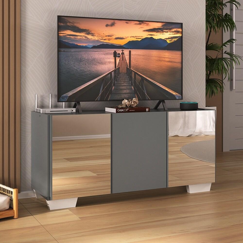 Rack TV até 32 Polegadas com Espelhos 3 Portas Multimóveis MP1079 Grafite/Branco