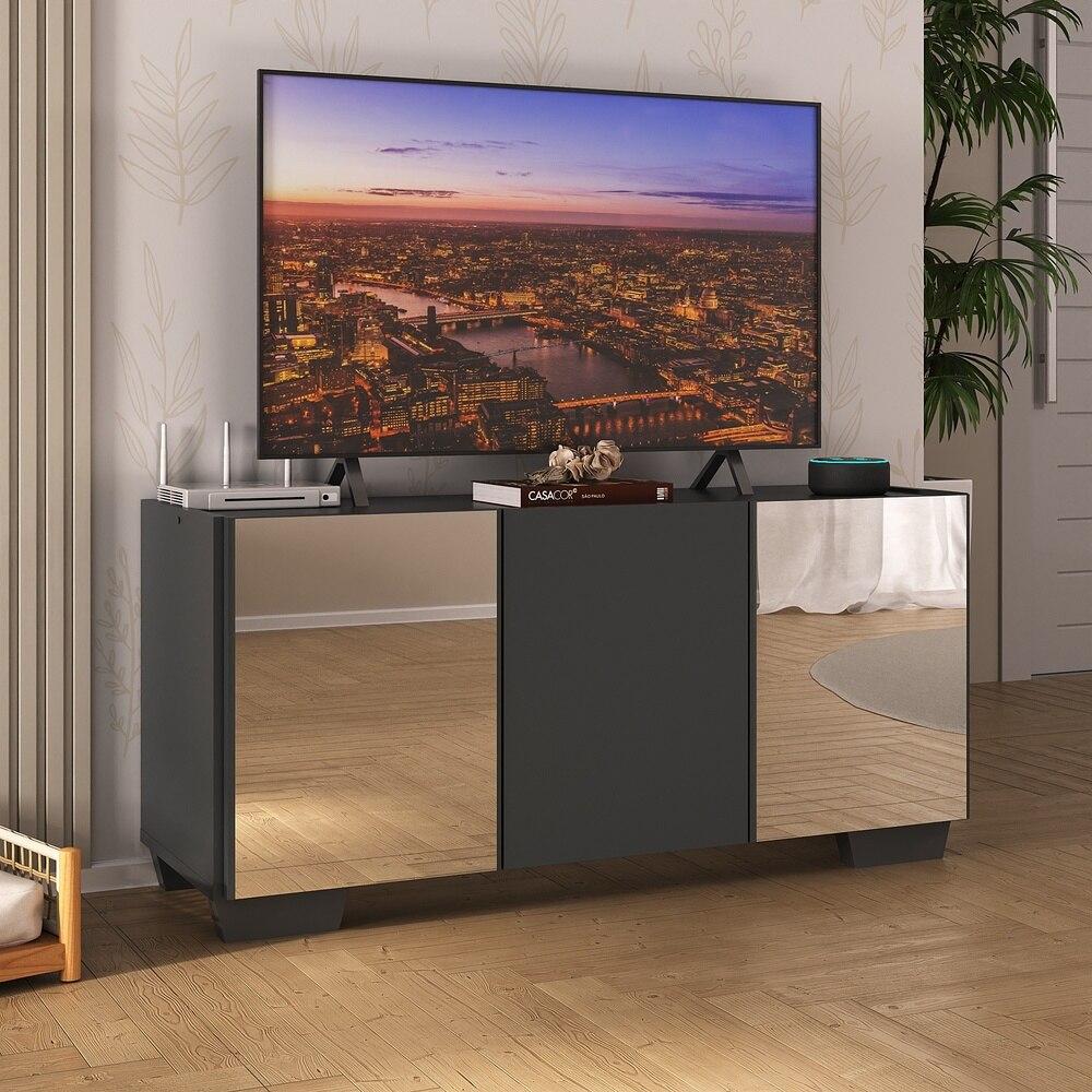 Rack TV até 32 Polegadas com Espelhos 3 Portas Multimóveis MP1079 Preto