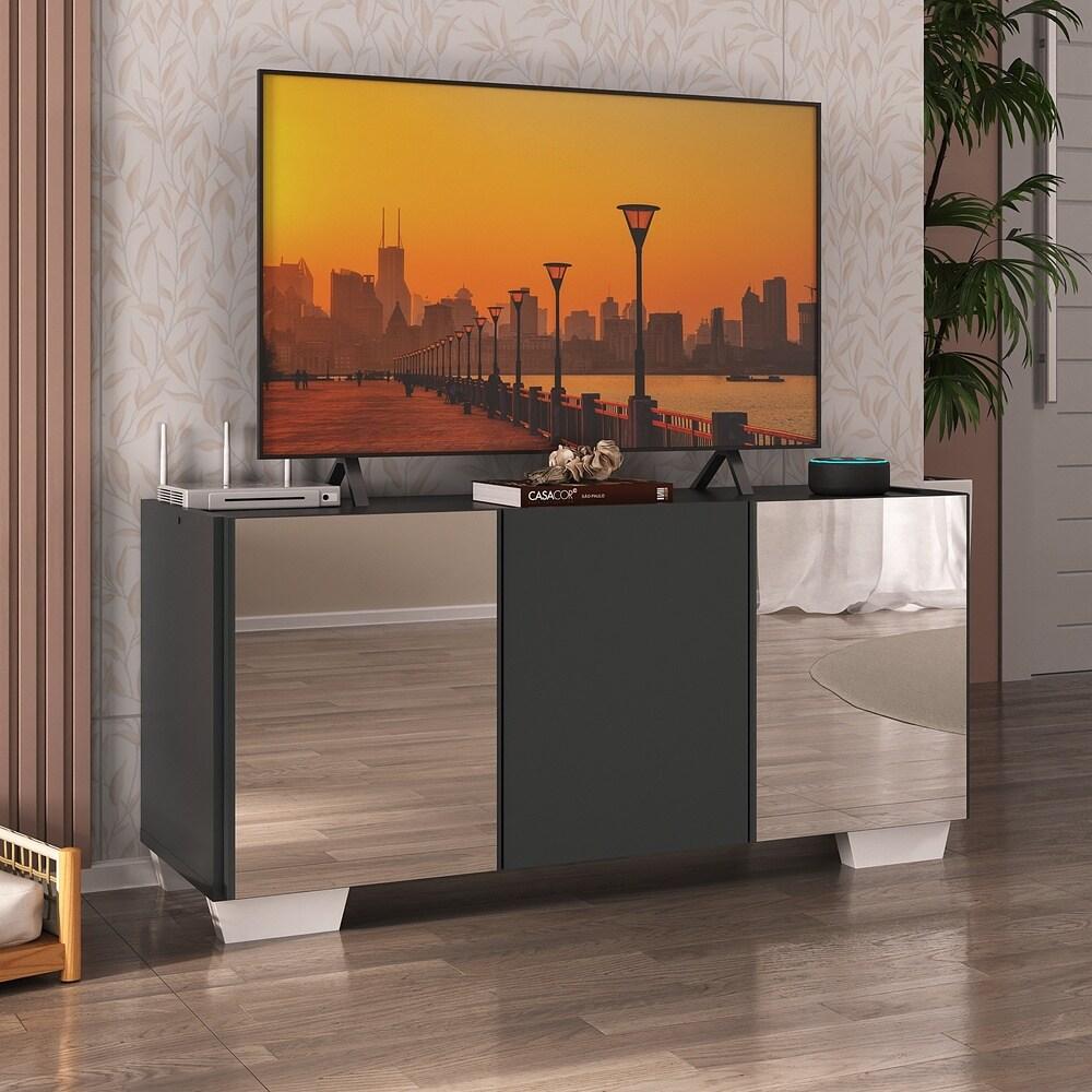 Rack TV até 32 Polegadas com Espelhos 3 Portas Multimóveis MP1079 Preto/Branco