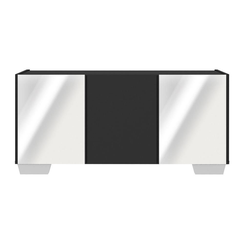 Rack TV até 32 Polegadas com Espelhos 3 Portas Multimóveis MP1079 Preto/Branco