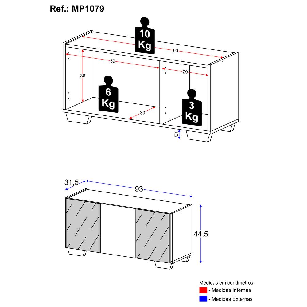 Rack TV até 32 Polegadas com Espelhos 3 Portas Multimóveis MP1079 Rustic/Branco