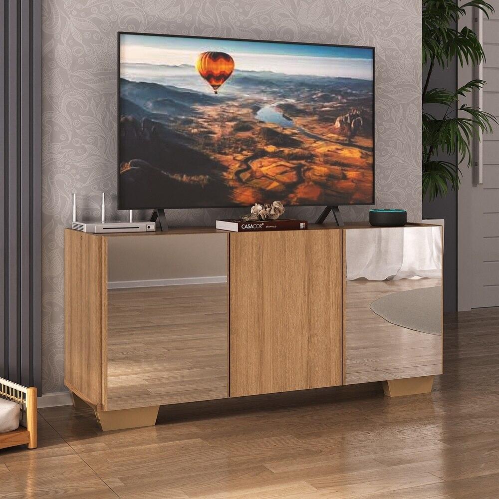 Rack TV até 32 Polegadas com Espelhos 3 Portas Multimóveis MP1079 Rustic/Natural