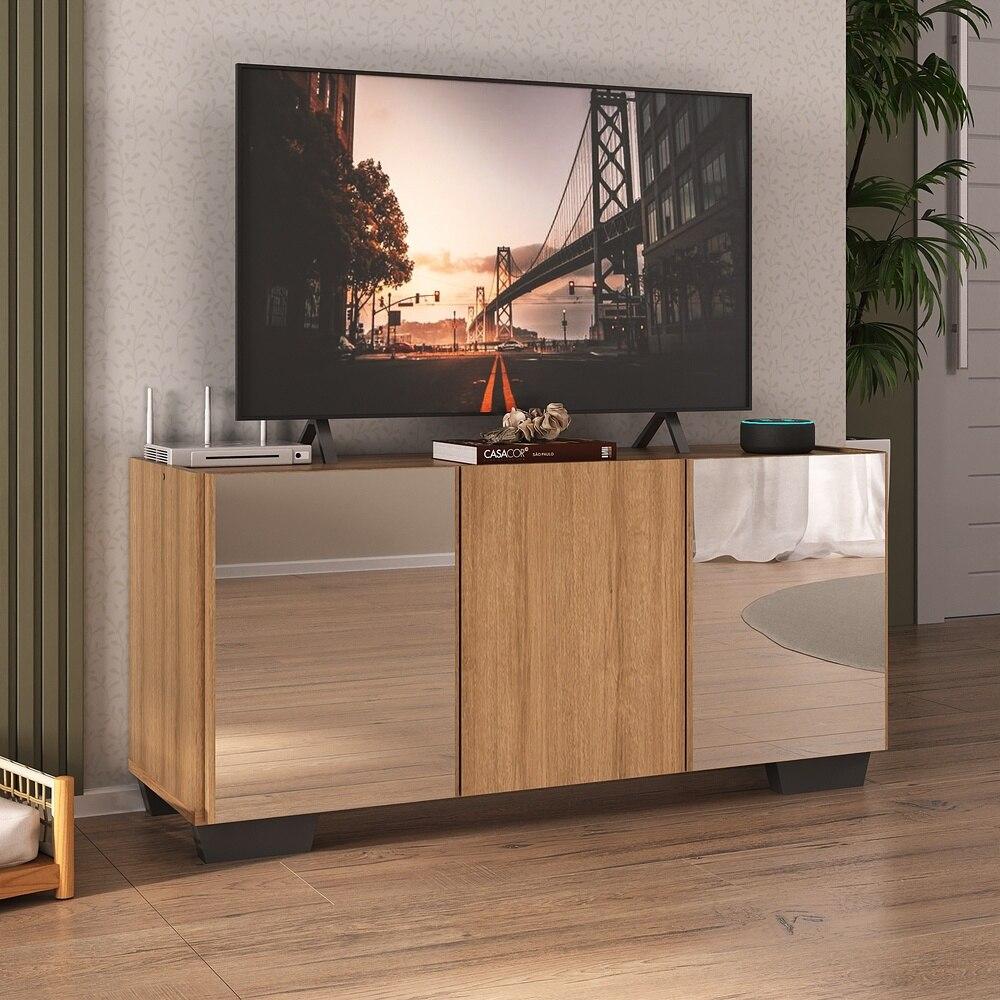 Rack TV até 32 Polegadas com Espelhos 3 Portas Multimóveis MP1079 Rustic/Preto