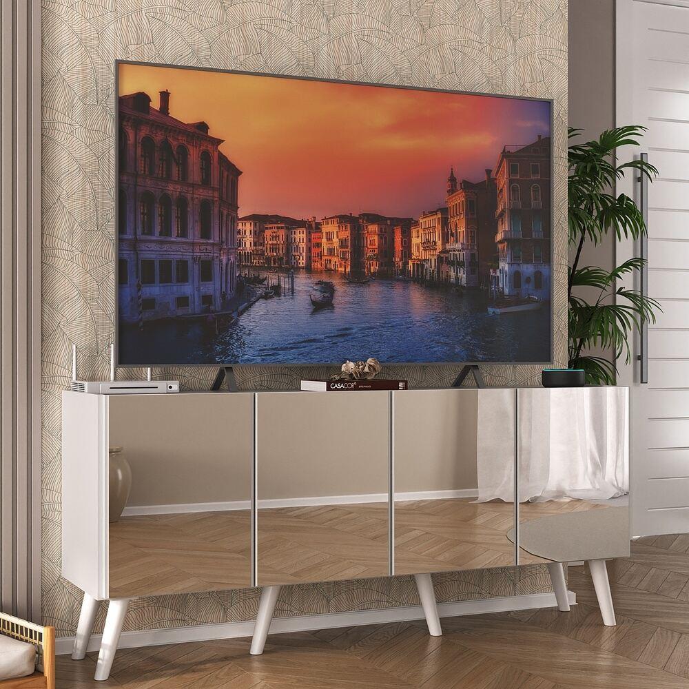 Rack TV até 50 Polegadas 4 Portas Retrô com Espelhos Multimóveis MP1082 Branco