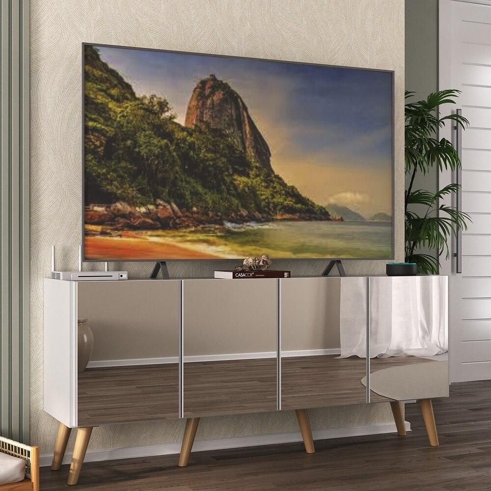 Rack TV até 50 Polegadas 4 Portas Retrô com Espelhos Multimóveis MP1082 Branco/Natural