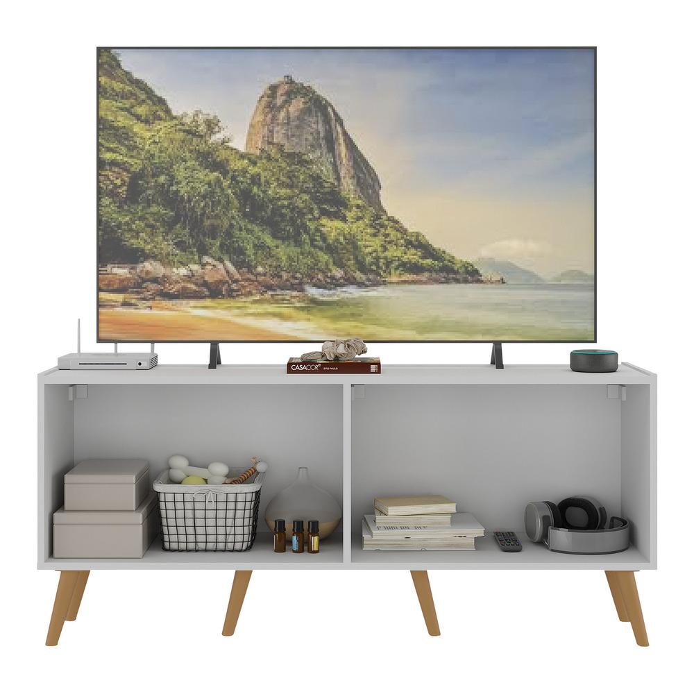 Rack TV até 50 Polegadas 4 Portas Retrô com Espelhos Multimóveis MP1082 Branco/Natural
