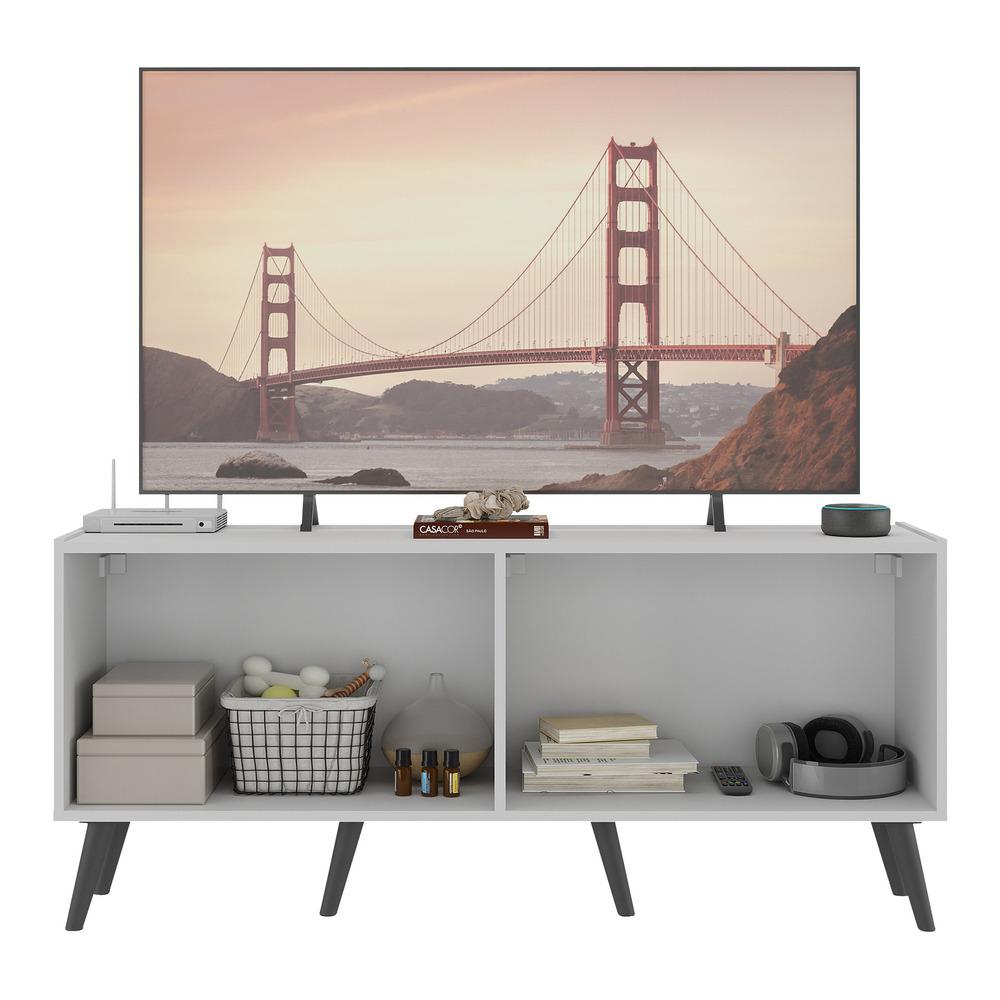 Rack TV até 50 Polegadas 4 Portas Retrô com Espelhos Multimóveis MP1082 Branco/Preto