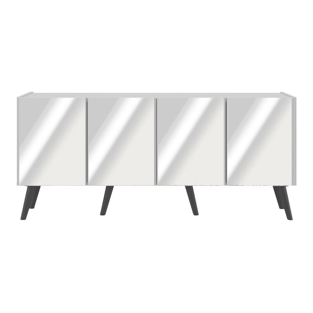 Rack TV até 50 Polegadas 4 Portas Retrô com Espelhos Multimóveis MP1082 Branco/Preto