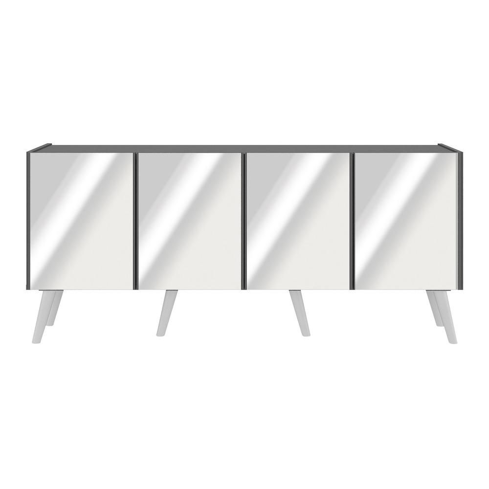 Rack TV até 50 Polegadas 4 Portas Retrô com Espelhos Multimóveis MP1082 Grafite/Branco