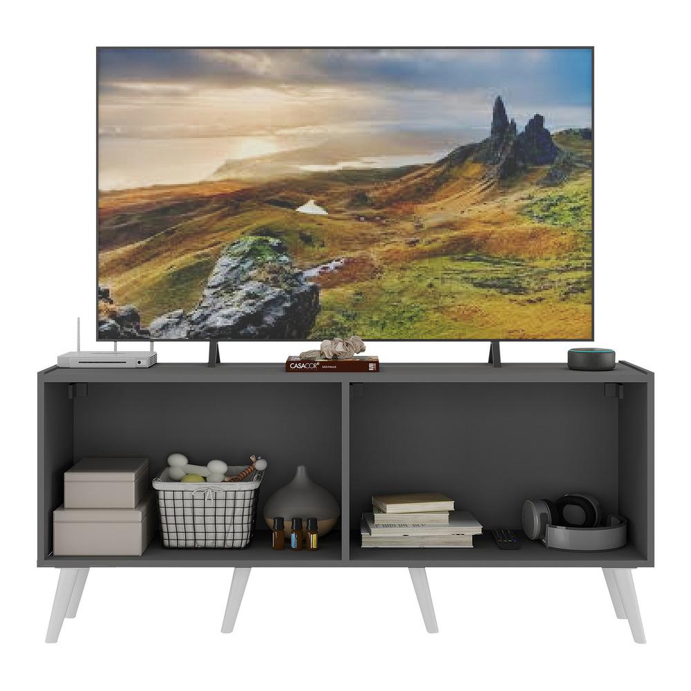 Rack TV até 50 Polegadas 4 Portas Retrô com Espelhos Multimóveis MP1082 Grafite/Branco