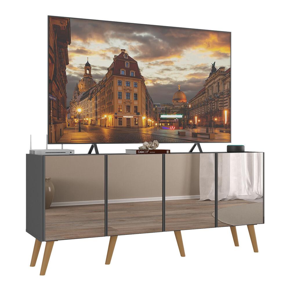 Rack TV até 50 Polegadas 4 Portas Retrô com Espelhos Multimóveis MP1082 Grafite/Natural
