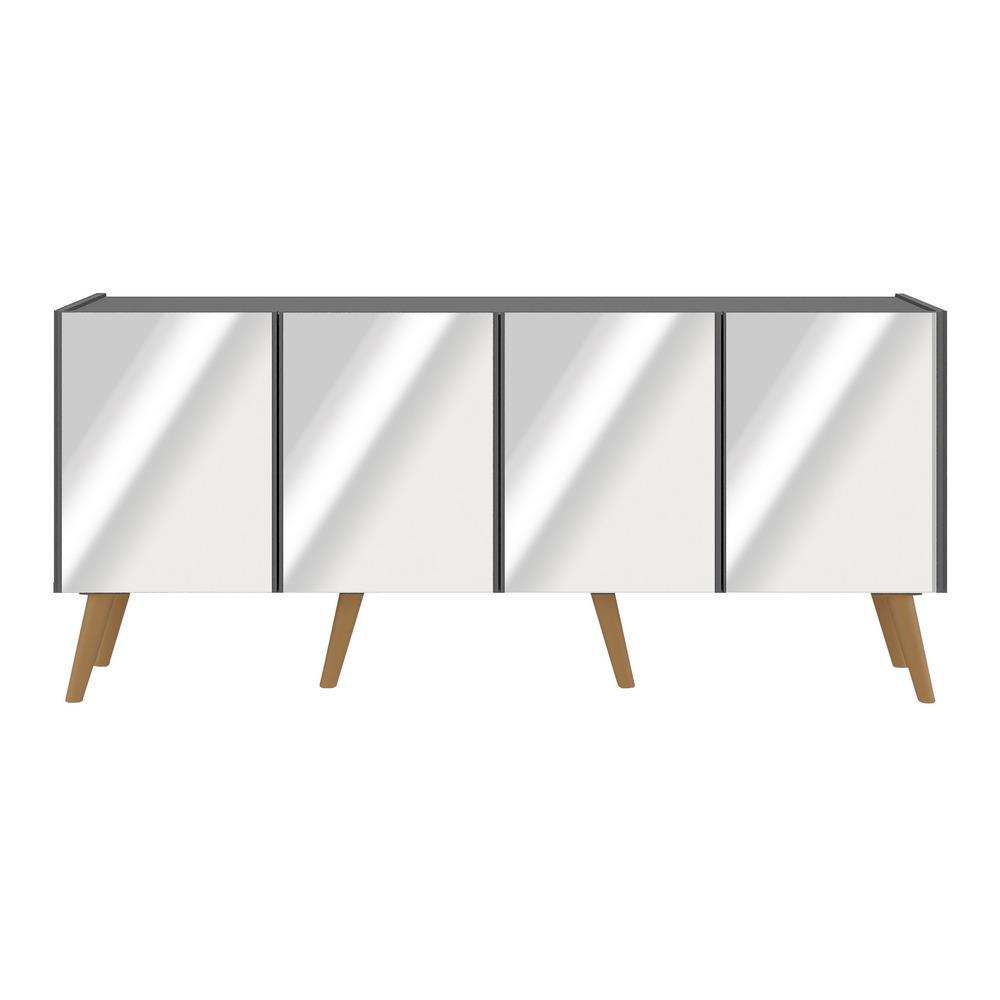 Rack TV até 50 Polegadas 4 Portas Retrô com Espelhos Multimóveis MP1082 Grafite/Natural