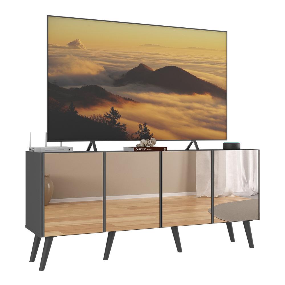 Rack TV até 50 Polegadas 4 Portas Retrô com Espelhos Multimóveis MP1082 Grafite/Preto