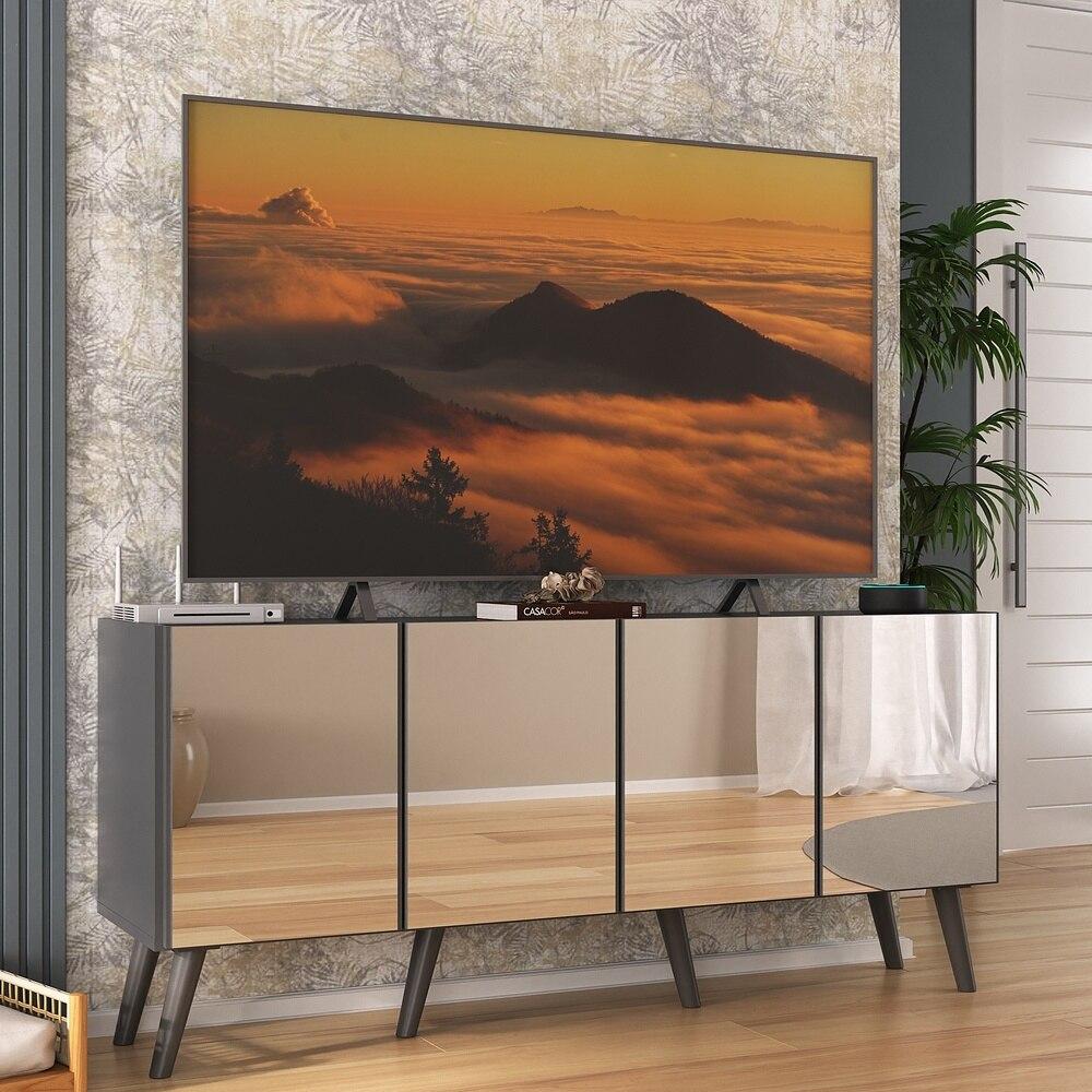Rack TV até 50 Polegadas 4 Portas Retrô com Espelhos Multimóveis MP1082 Grafite/Preto