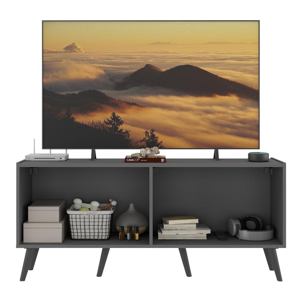 Rack TV até 50 Polegadas 4 Portas Retrô com Espelhos Multimóveis MP1082 Grafite/Preto