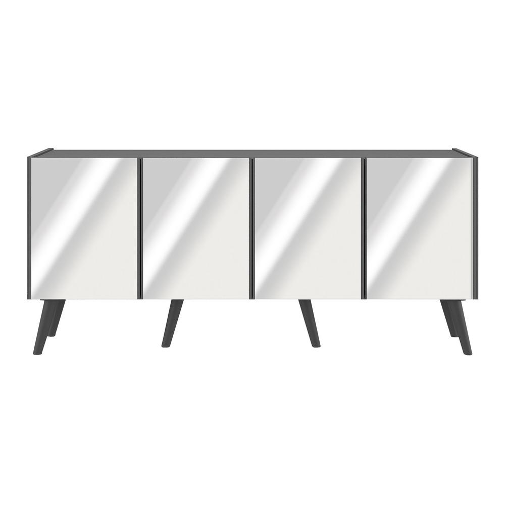 Rack TV até 50 Polegadas 4 Portas Retrô com Espelhos Multimóveis MP1082 Grafite/Preto
