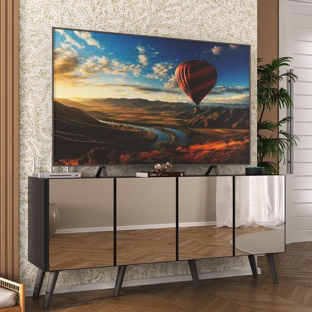 Rack TV até 50 Polegadas 4 Portas Retrô com Espelhos Multimóveis MP1082 Preto