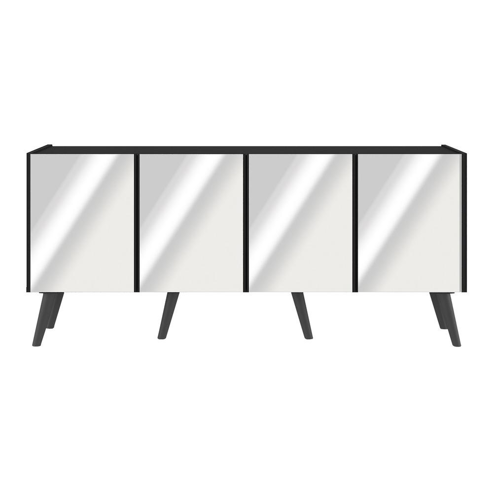 Rack TV até 50 Polegadas 4 Portas Retrô com Espelhos Multimóveis MP1082 Preto