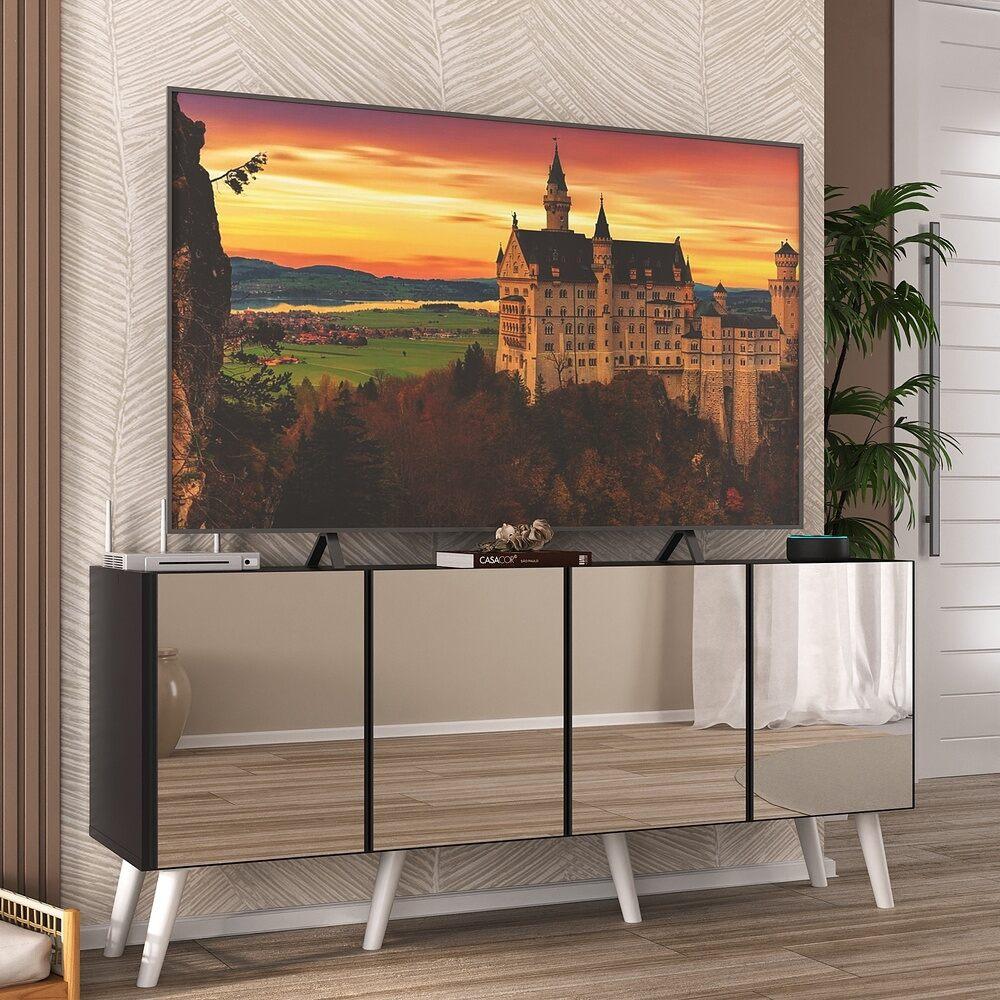 Rack TV até 50 Polegadas 4 Portas Retrô com Espelhos Multimóveis MP1082 Preto/Branco