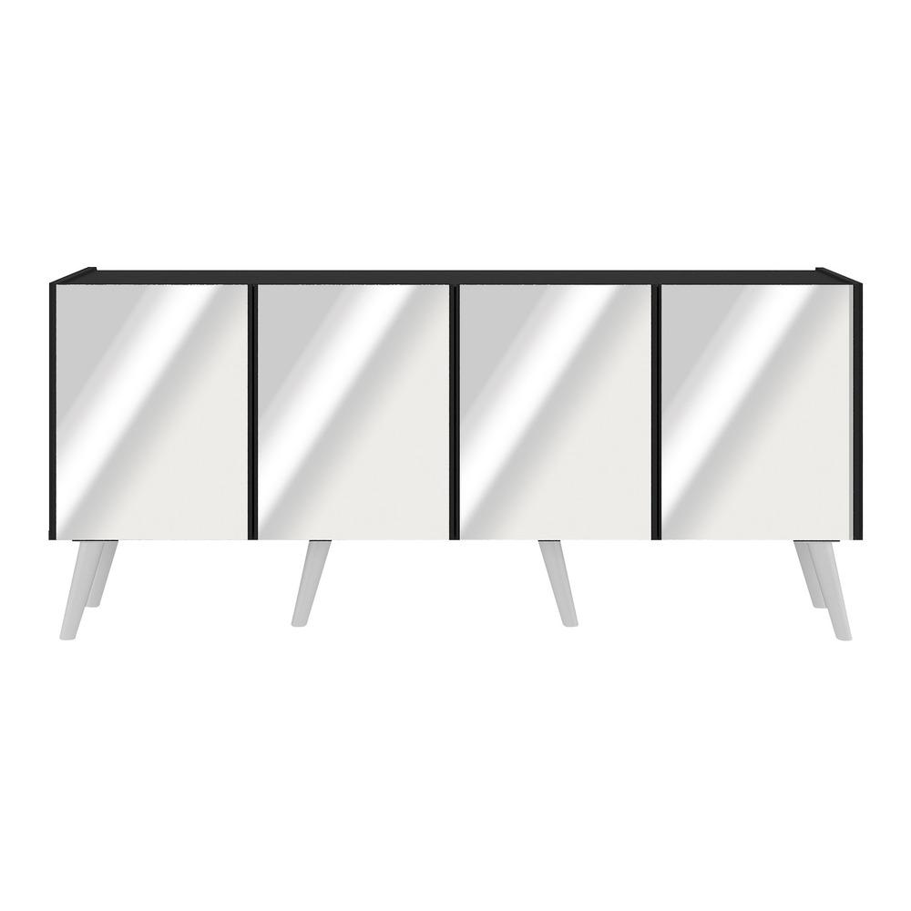 Rack TV até 50 Polegadas 4 Portas Retrô com Espelhos Multimóveis MP1082 Preto/Branco