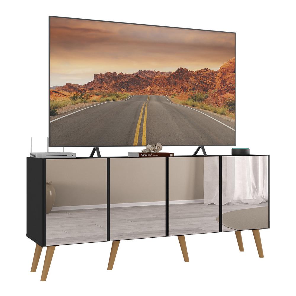 Rack TV até 50 Polegadas 4 Portas Retrô com Espelhos Multimóveis MP1082 Preto/Natural