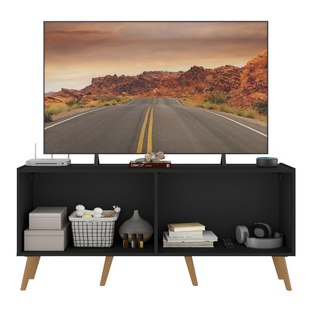 Rack TV até 50 Polegadas 4 Portas Retrô com Espelhos Multimóveis MP1082 Preto/Natural
