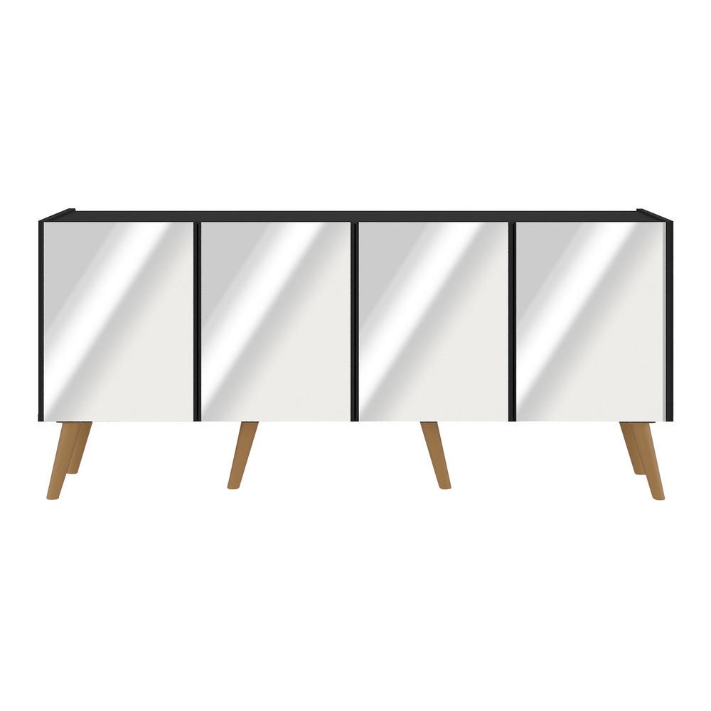 Rack TV até 50 Polegadas 4 Portas Retrô com Espelhos Multimóveis MP1082 Preto/Natural