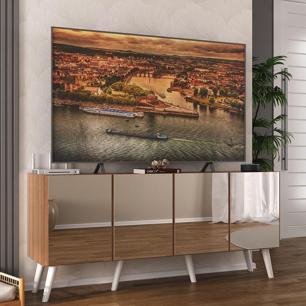Rack TV até 50 Polegadas 4 Portas Retrô com Espelhos Multimóveis MP1082 Rustic/Branco