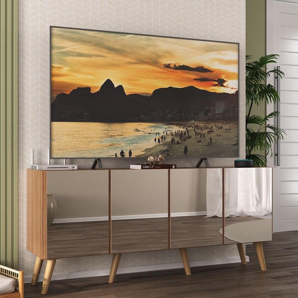 Rack TV até 50 Polegadas 4 Portas Retrô com Espelhos Multimóveis MP1082 Rustic/Natural