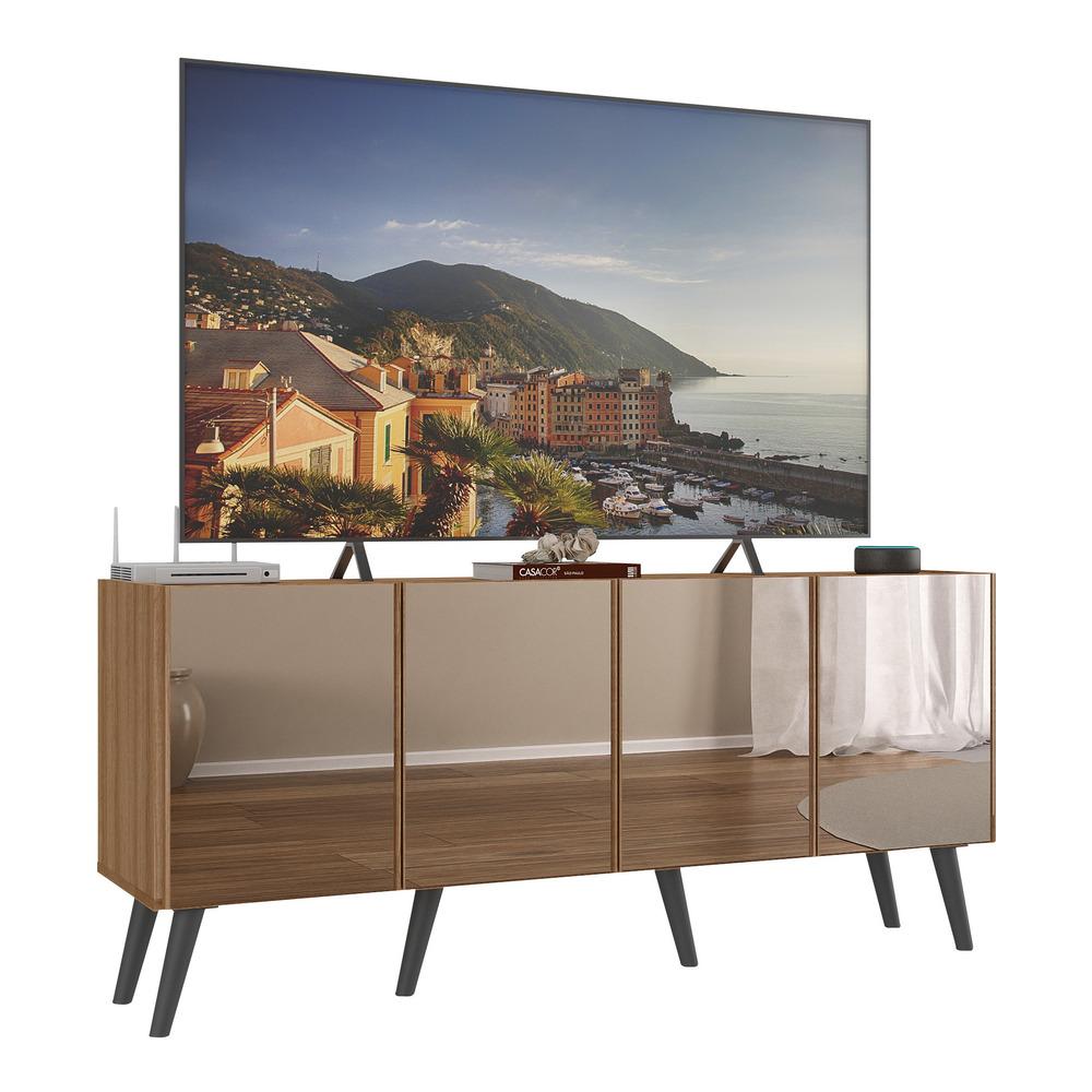 Rack TV até 50 Polegadas 4 Portas Retrô com Espelhos Multimóveis MP1082 Rustic/Preto