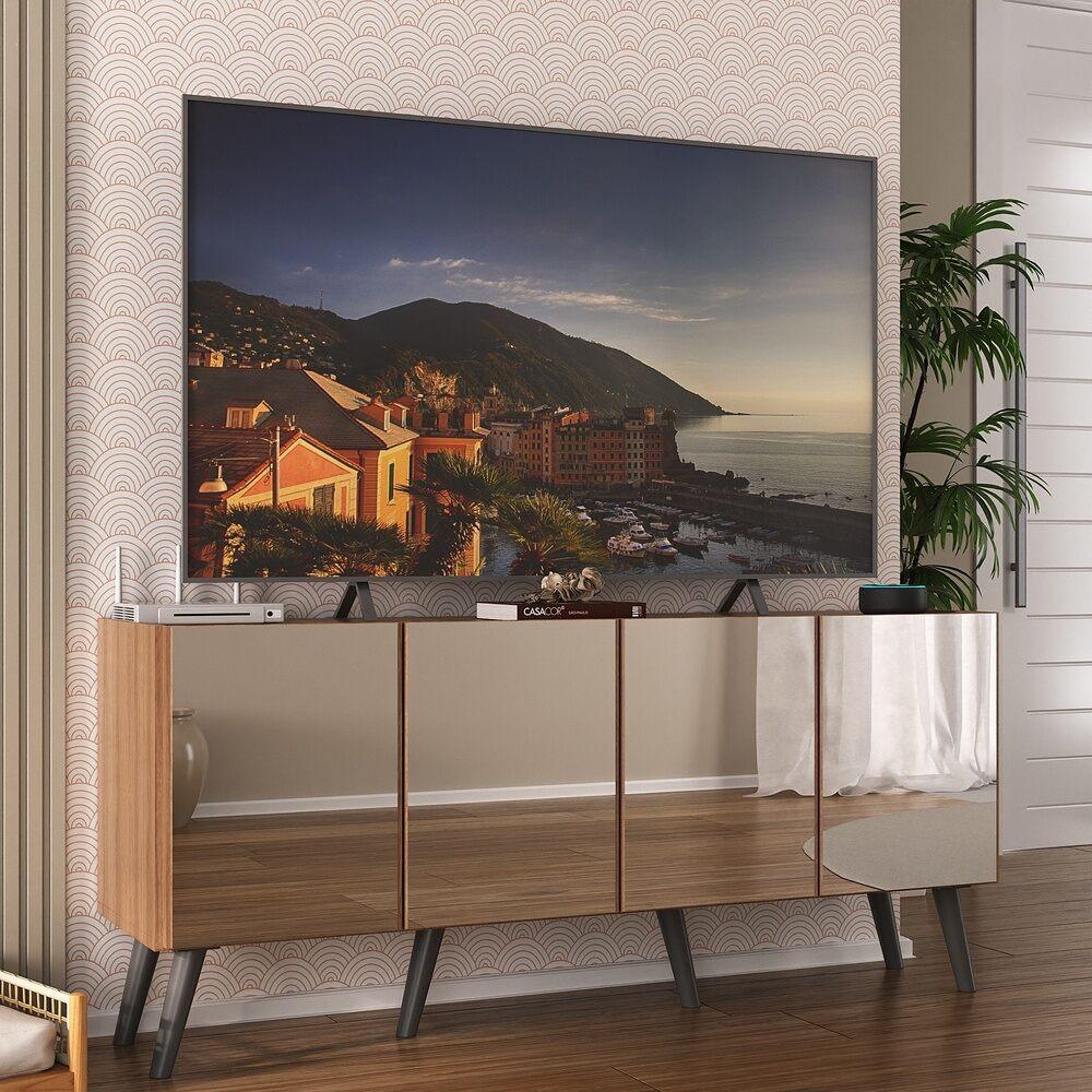 Rack TV até 50 Polegadas 4 Portas Retrô com Espelhos Multimóveis MP1082 Rustic/Preto