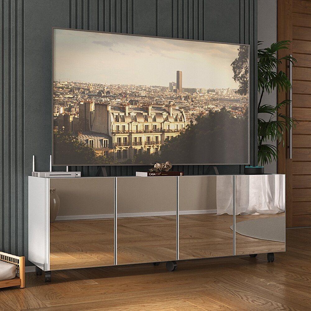 Rack TV até 50 Polegadas 4 Portas com Rodízios e Espelhos Multimóveis MP1080 Branco