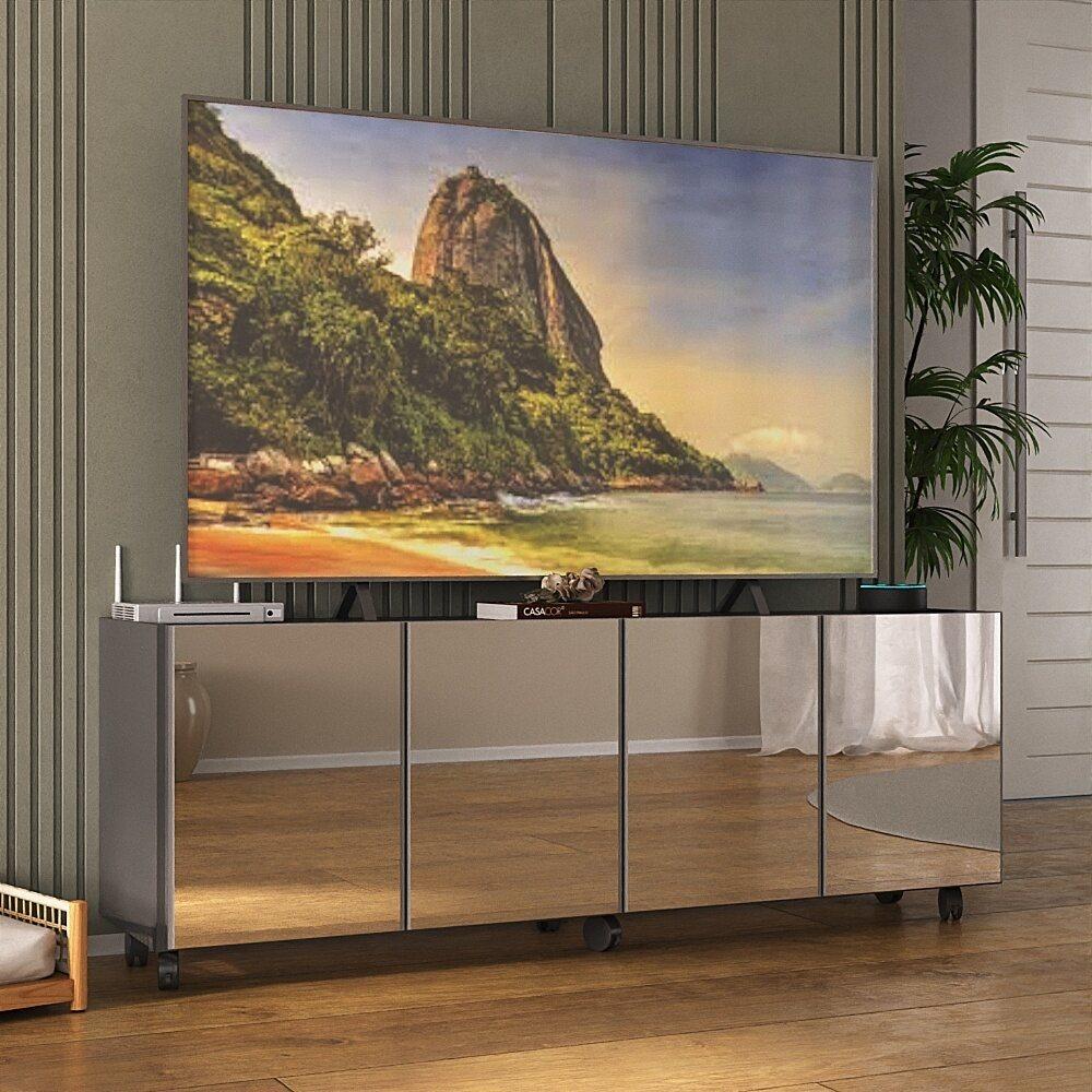 Rack TV até 50 Polegadas 4 Portas com Rodízios e Espelhos Multimóveis MP1080 Grafite