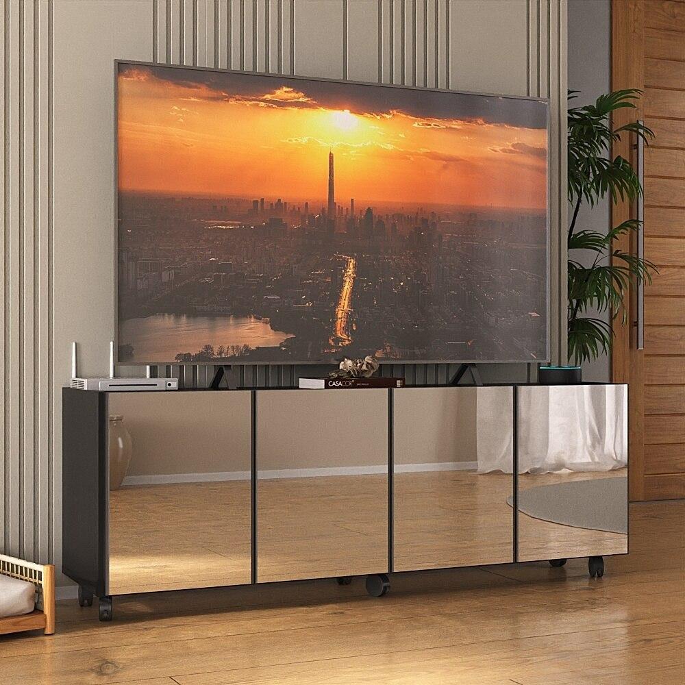 Rack TV até 50 Polegadas 4 Portas com Rodízios e Espelhos Multimóveis MP1080 Preto