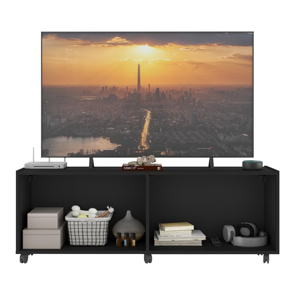 Rack TV até 50 Polegadas 4 Portas com Rodízios e Espelhos Multimóveis MP1080 Preto