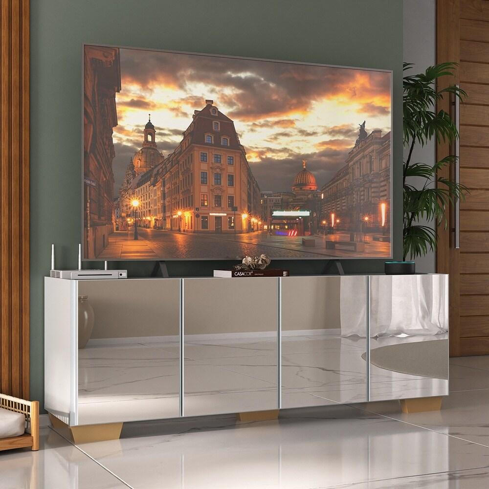 Rack TV até 50 Polegadas com Espelhos 4 Portas Multimóveis MP1083 Branco/Natural
