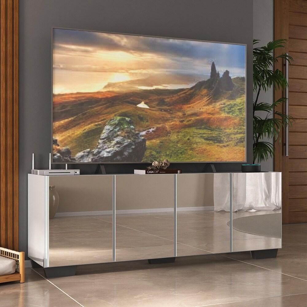 Rack TV até 50 Polegadas com Espelhos 4 Portas Multimóveis MP1083 Branco/Preto