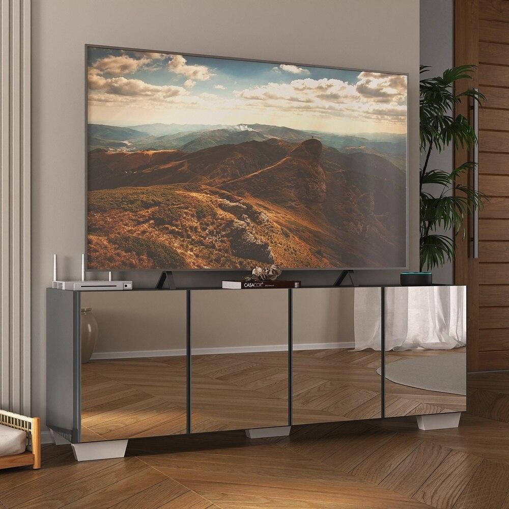 Rack TV até 50 Polegadas com Espelhos 4 Portas Multimóveis MP1083 Grafite/Branco