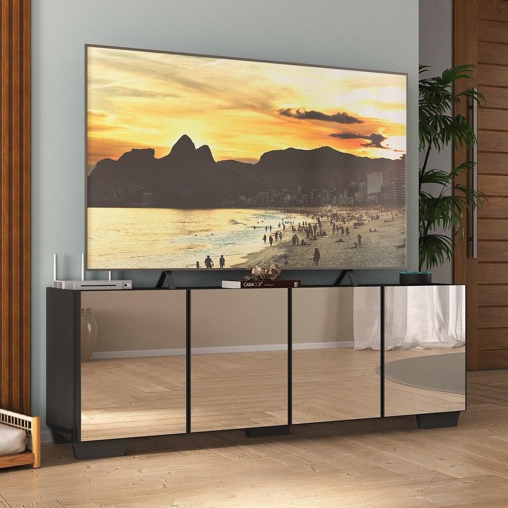 Rack TV até 50 Polegadas com Espelhos 4 Portas Multimóveis MP1083 Preto